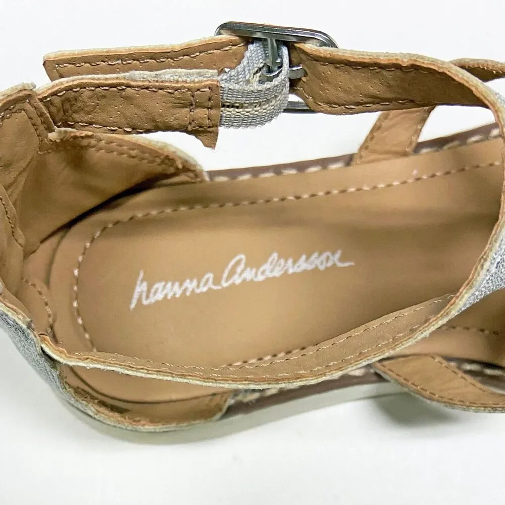 Hanna Andersson Big Girls' Size 3 Silver Metallic Faux Leather Gladiator Sandals